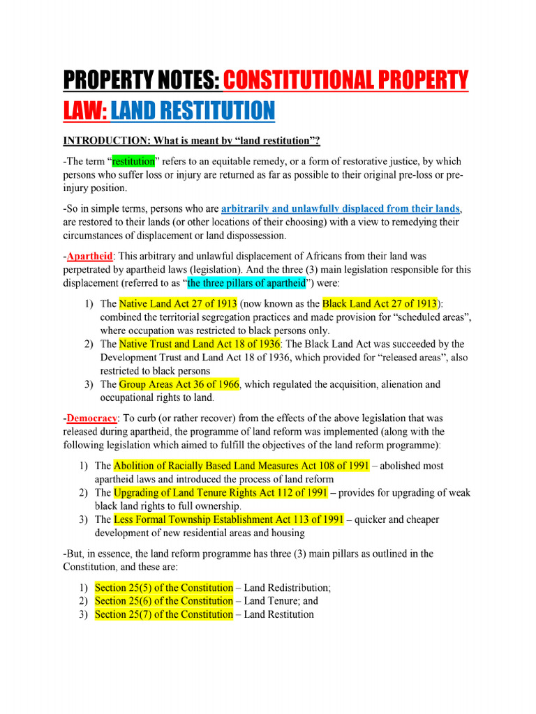 Property - Restitution of Land Rights | PDF
