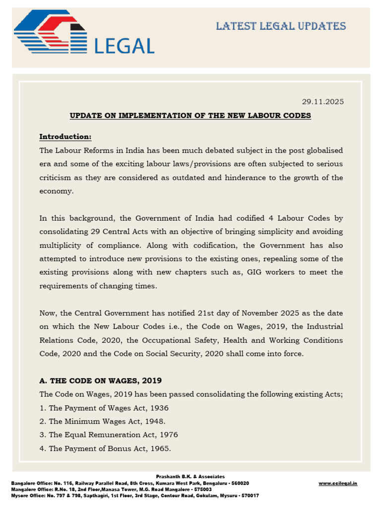 CCI Legal - Circular Dated 29.11.2025 | PDF | Employment | Labour Law
