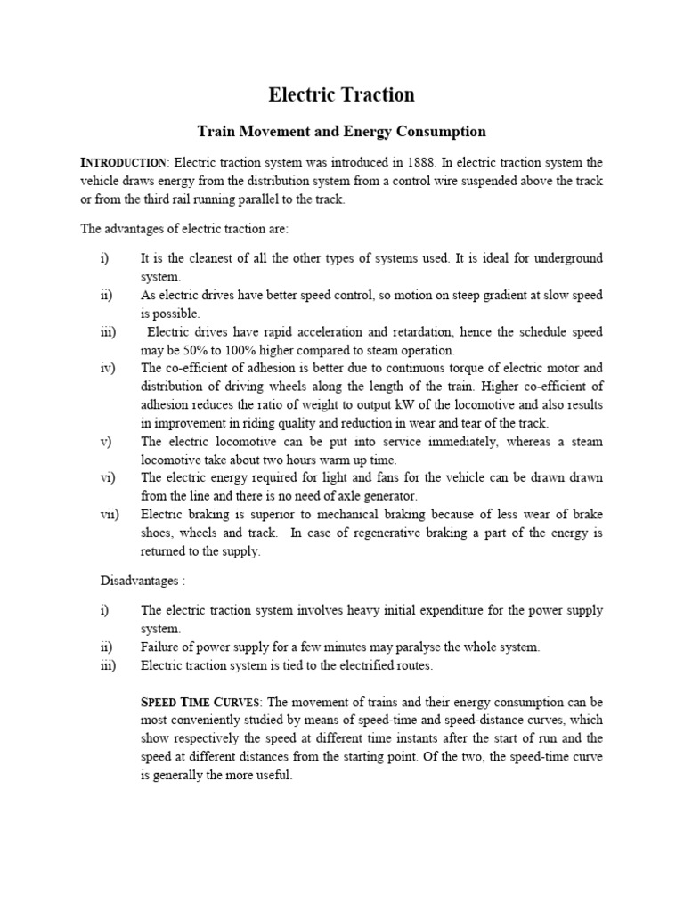 Electric Traction: Train Speed & Energy Insights | PDF | Drag (Physics ...