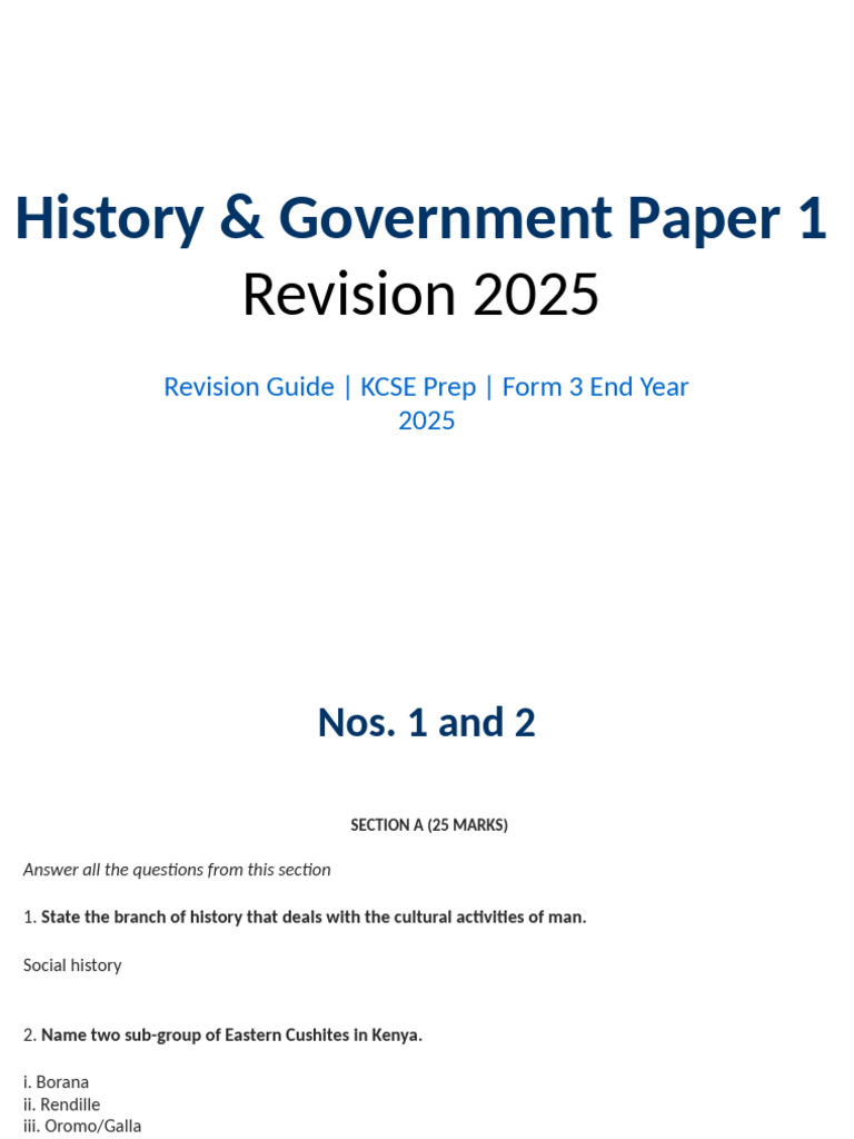 History and Government Paper 1 f3 2025 | PDF | Kenya