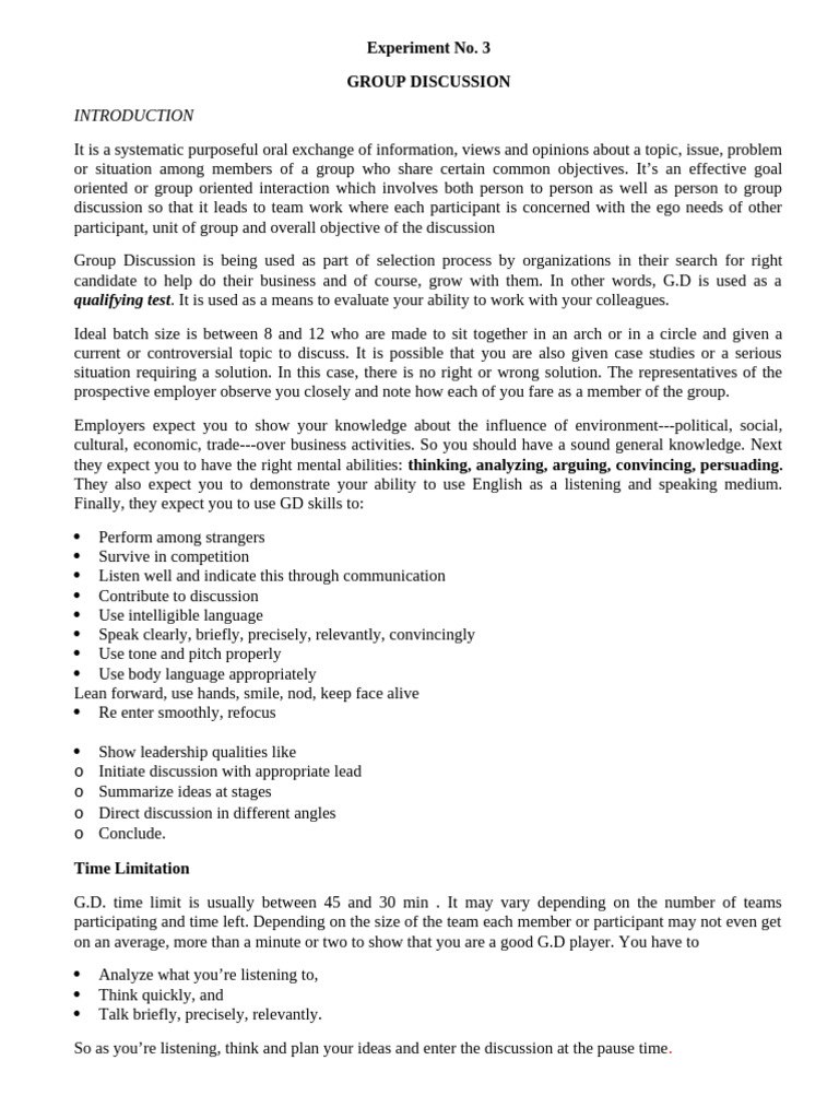 Exp. 3 Group Discussions | PDF | Leadership | Knowledge