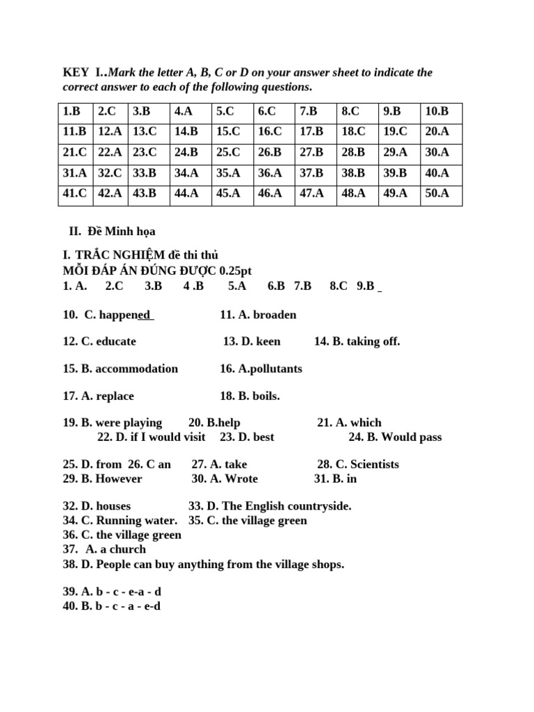 Answer Key for Multiple Choice Test | PDF