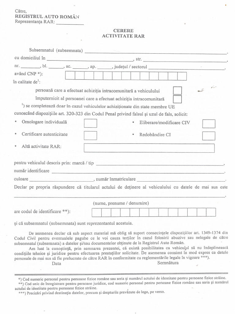 Cerere Activitate RAR | PDF