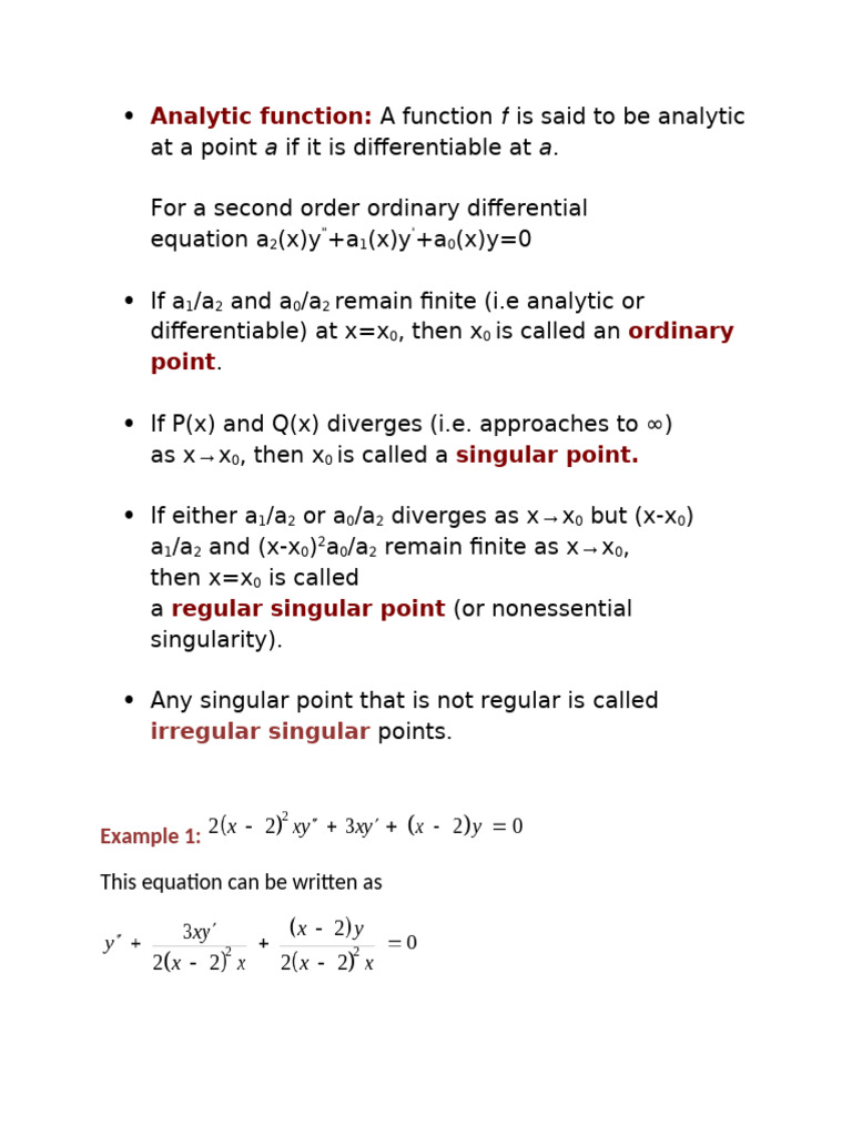 Analytic Functions and Singular Points | PDF