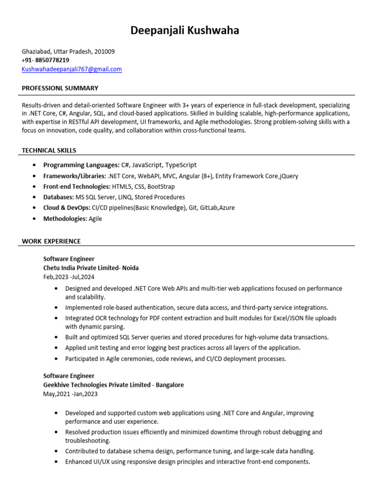 Software Engineer with .NET & Angular Expertise | PDF | Microsoft Sql ...