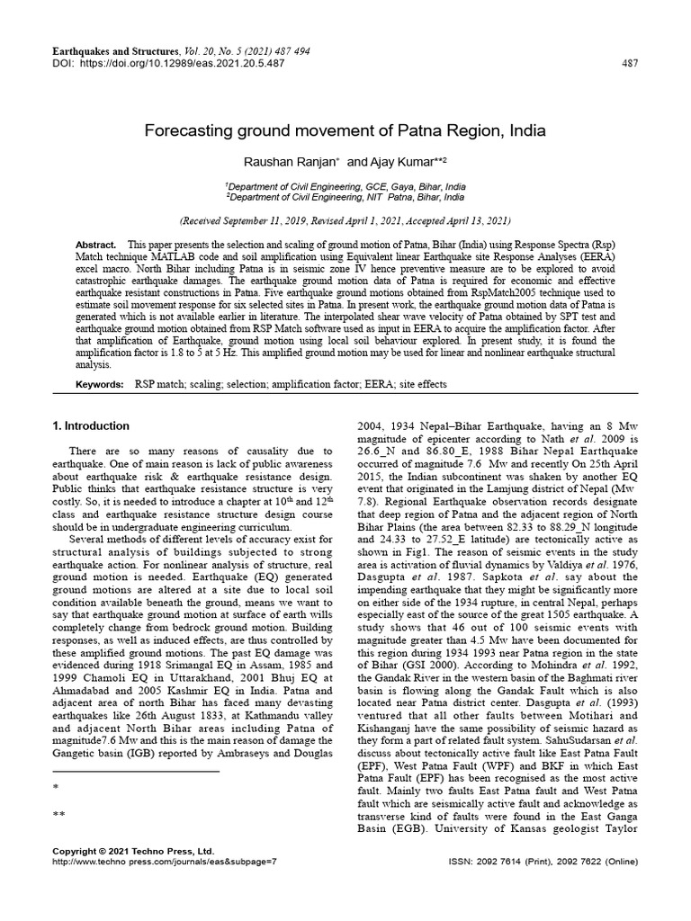 Earthquake Ground Motion Analysis in Patna | PDF | Earthquakes ...