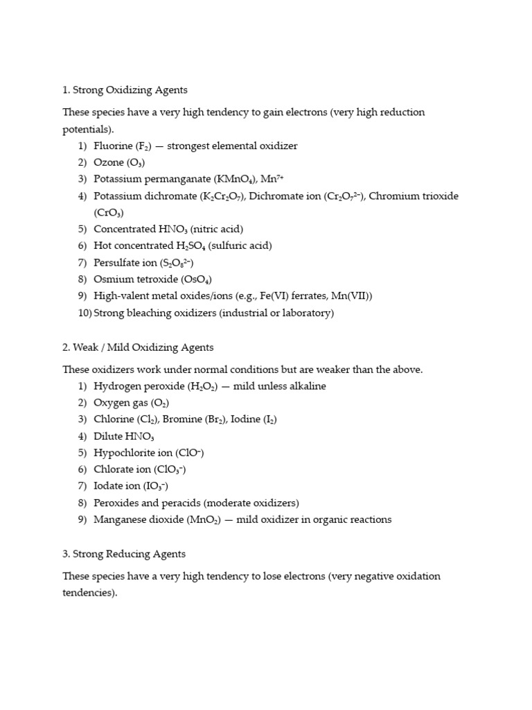 Oxidizing and Reducing Agents Overview | PDF | Redox | Chlorine