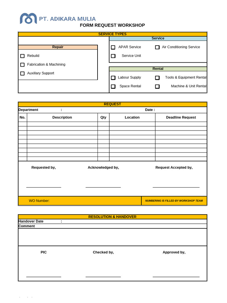 Workshop Service Request Form | PDF