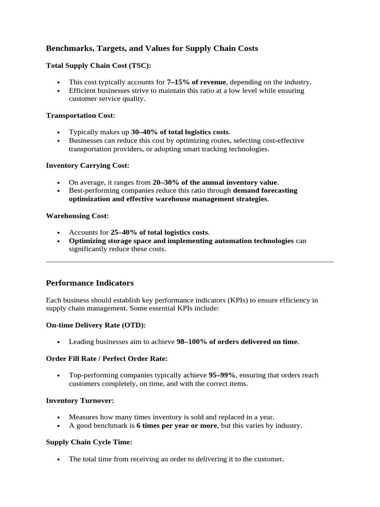 Supply Chain Cost Benchmarks & KPIs | PDF