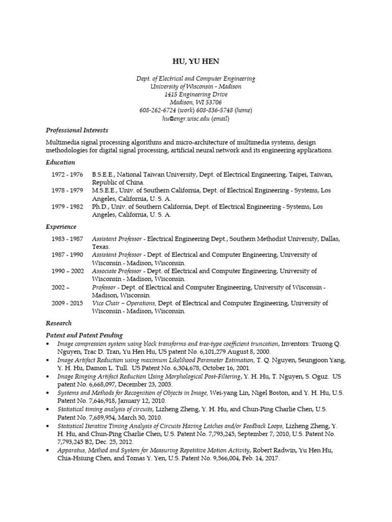 Yu Hen Hu: Multimedia Signal Processing Expert | PDF | Wireless Sensor ...