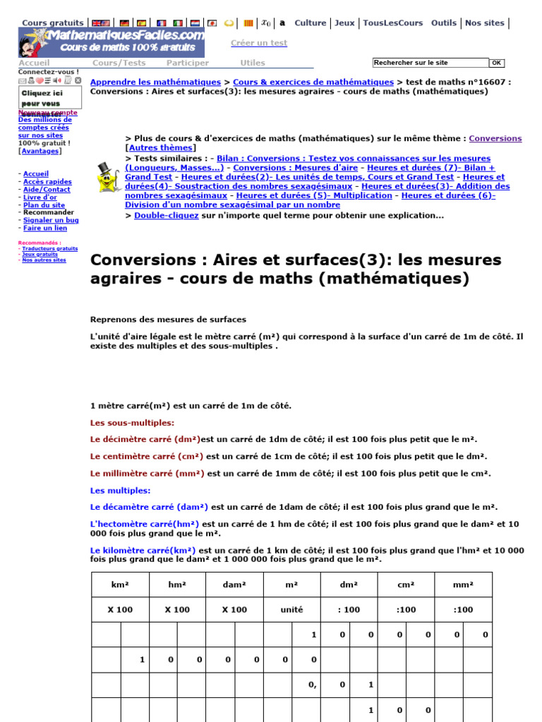 Conversions d'aires et surfaces en maths | PDF | Mathématiques
