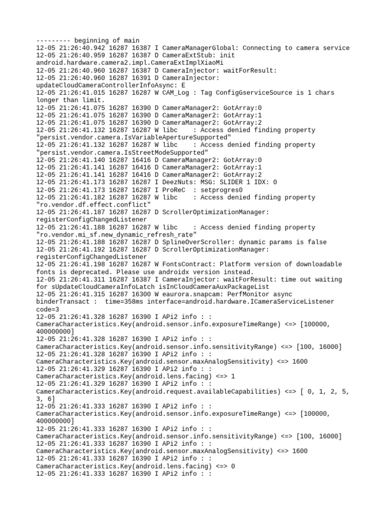 Camera Service Connection Logs | PDF | Computer Architecture | System ...