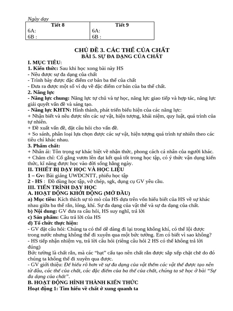 Tiet 8,9 Bai 5 - Su Da Dang Cua Chat | PDF