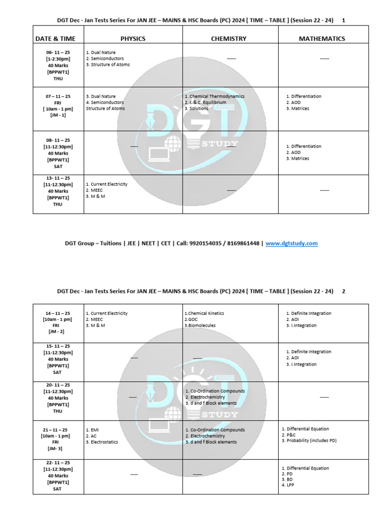 JEE & HSC Board Test Series Schedule | PDF | Chemistry | Physical Chemistry