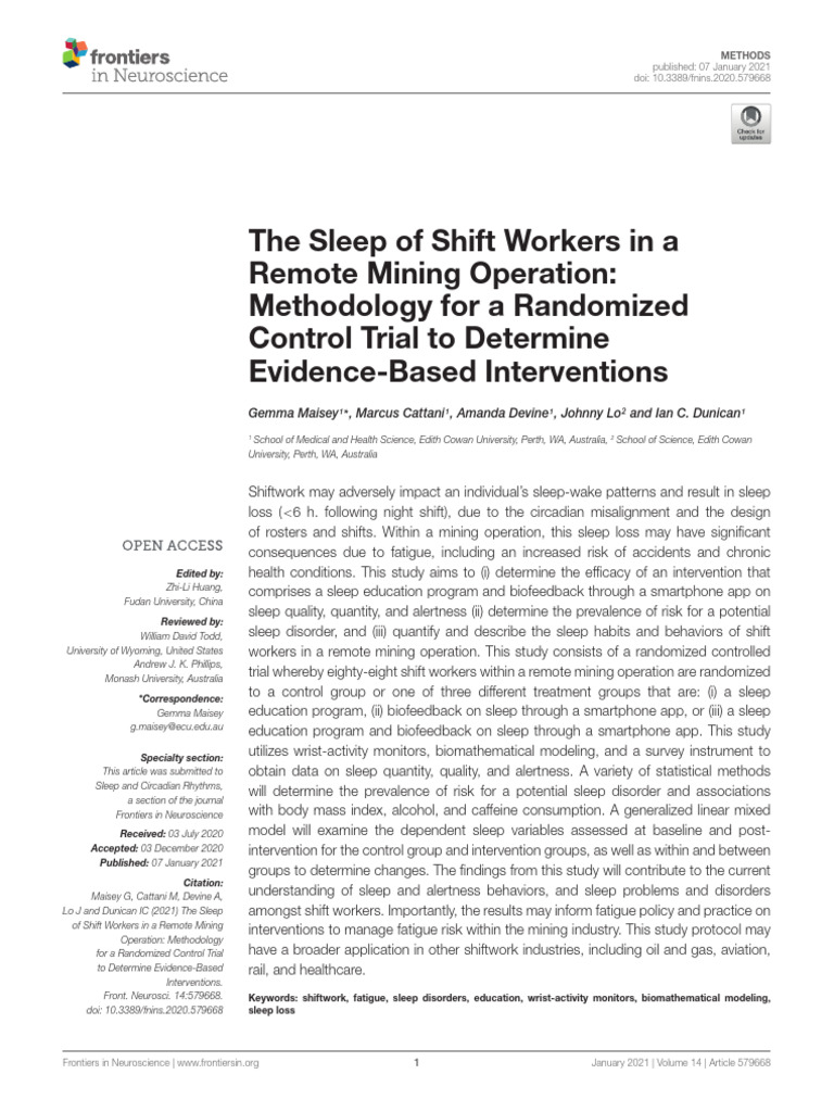 Shift Workers' Sleep Study Methodology | PDF | Shift Work | Sleep