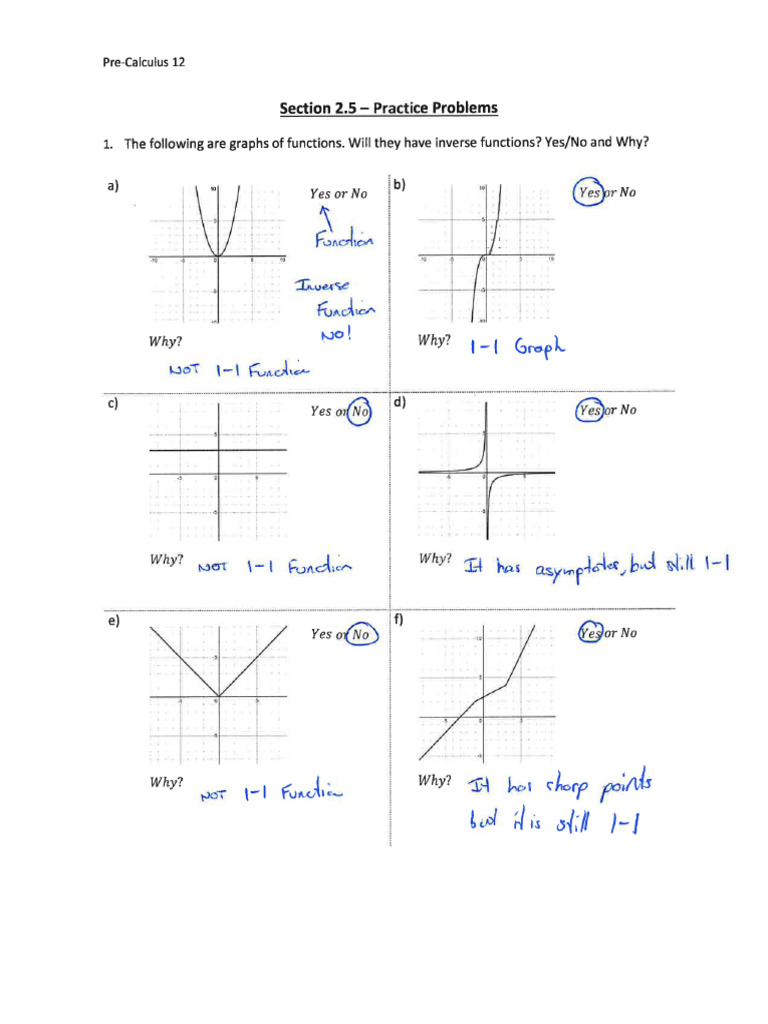 PC 12 - Section 2.5 - Inverse Functions - Key | PDF