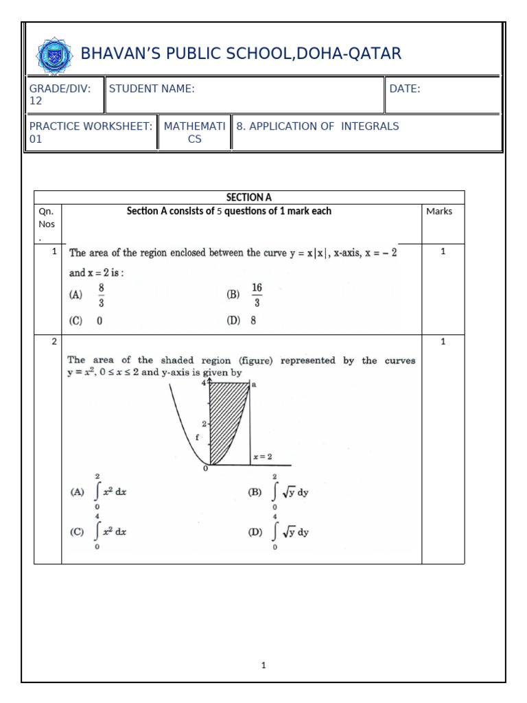 Grade 12 Math Practice Worksheet | PDF