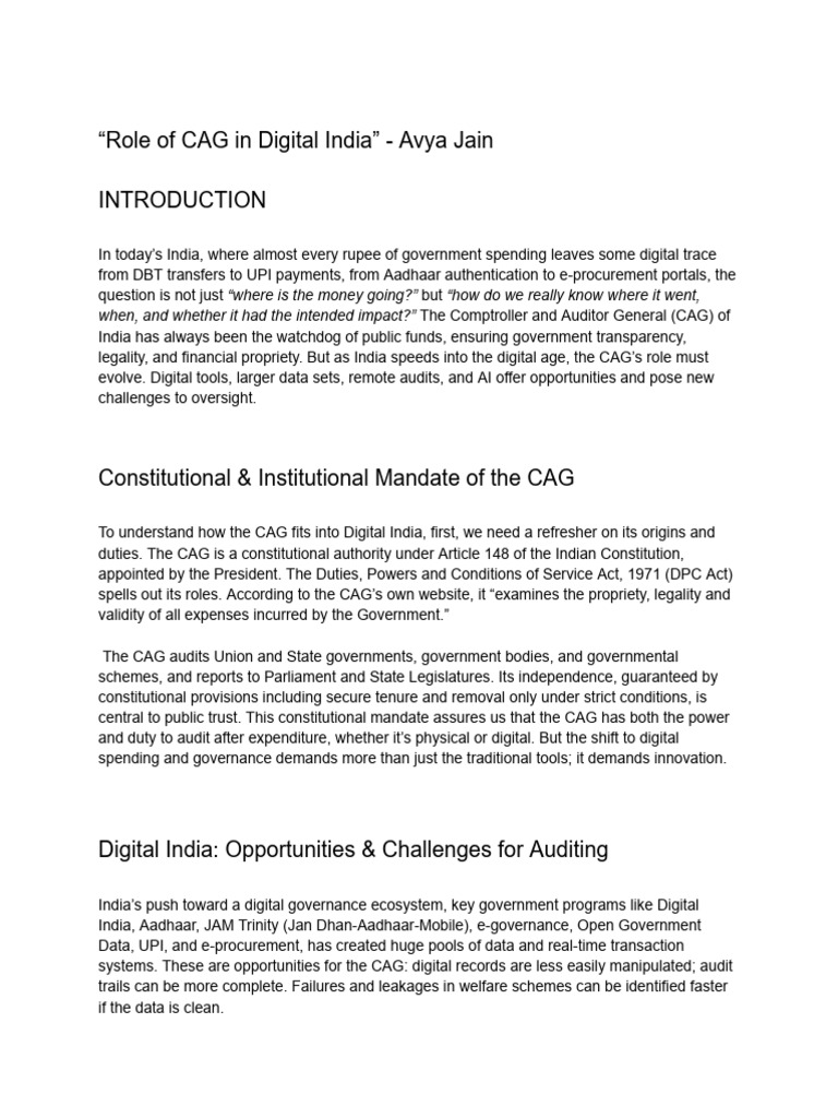 CAG's Evolving Role in Digital India | PDF | Audit | Auditor's Report