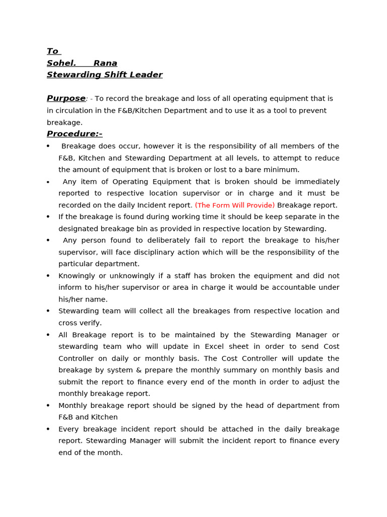 Breakages Training | PDF