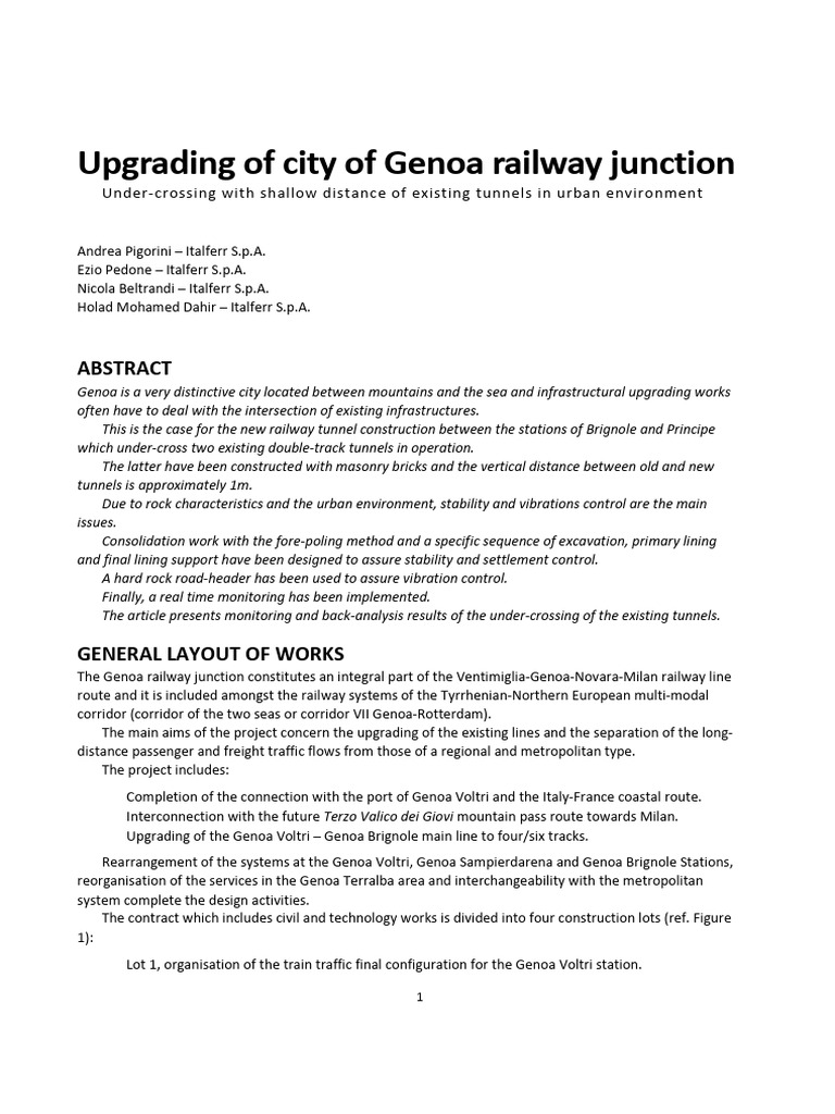 Genoa Railway Junction Upgrade Project | PDF | Genoa | Tunnel