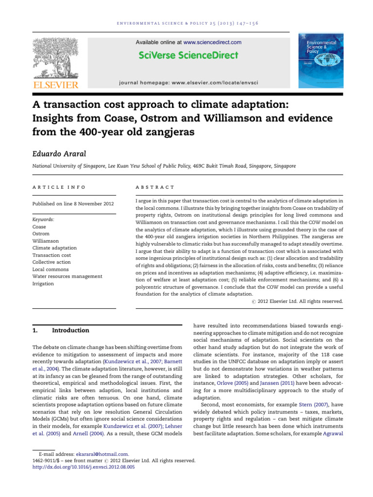 Transaction Cost Insights for Climate Adaptation | PDF | Market ...