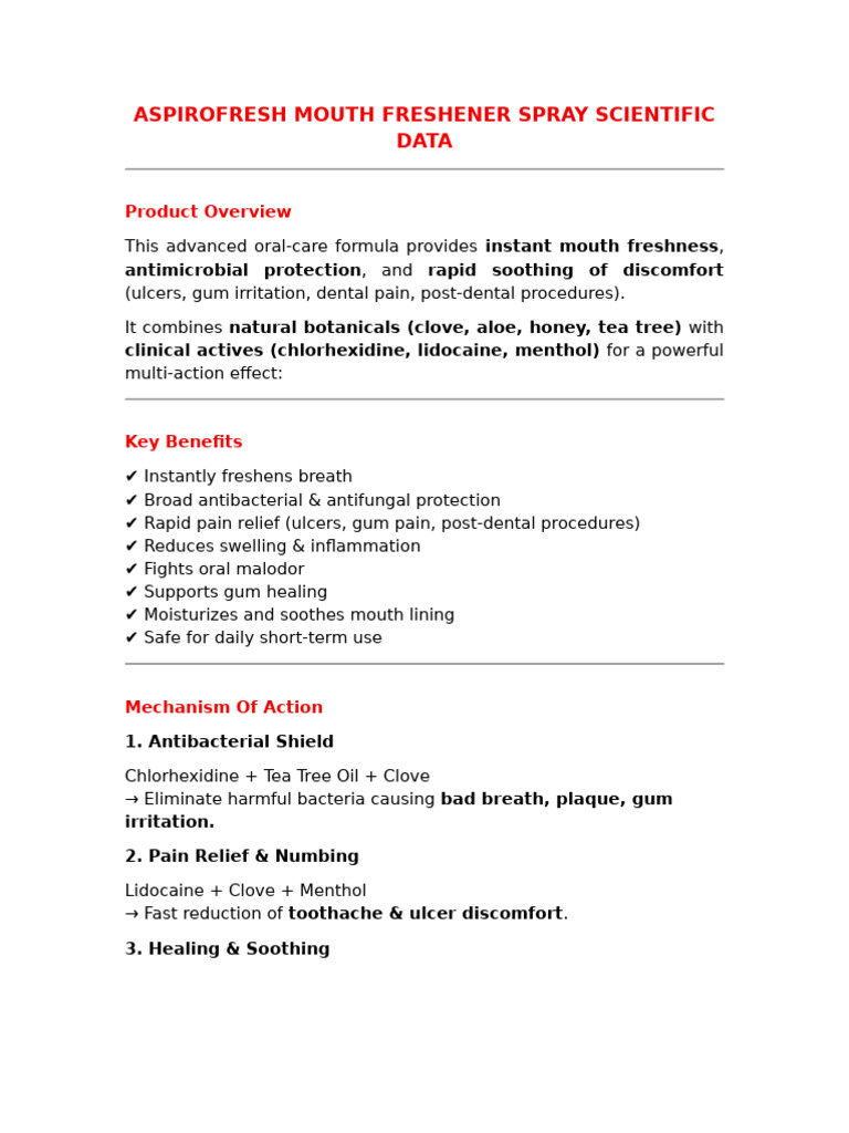 Advanced Mouth Freshener Spray | PDF | Oral Hygiene | Clinical Medicine