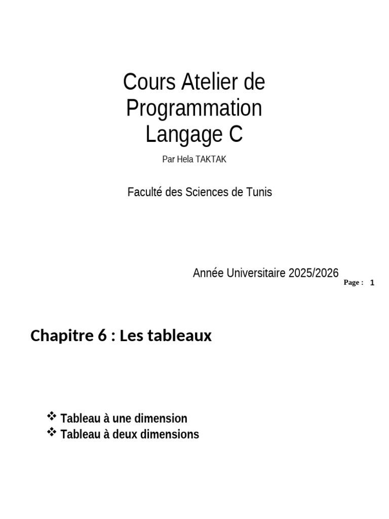 Introduction aux Tableaux en C | PDF | Variable (informatique) | Génie ...