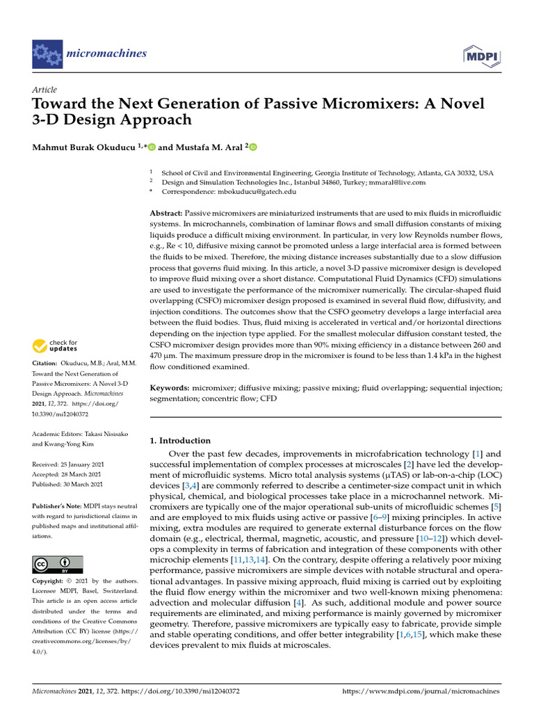 Toward The Next Generation of Passive Micromixers: A Novel 3-D Design ...