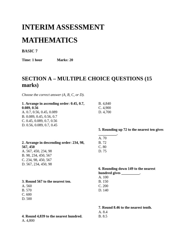 Basic 7 Mathematics Interim Assessment | PDF | Chess Theory | Chess