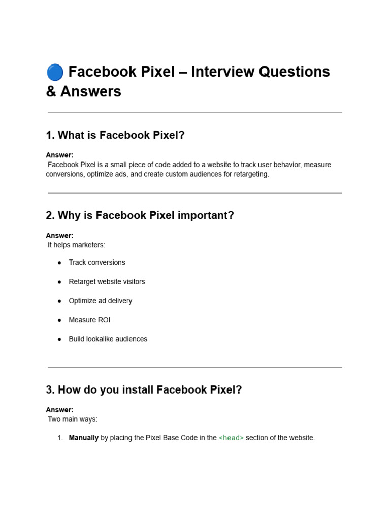 Facebook Pixel Interview Q&A Guide | PDF | Facebook | Http Cookie