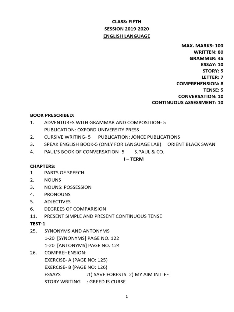 Syllabus Class 5th | PDF