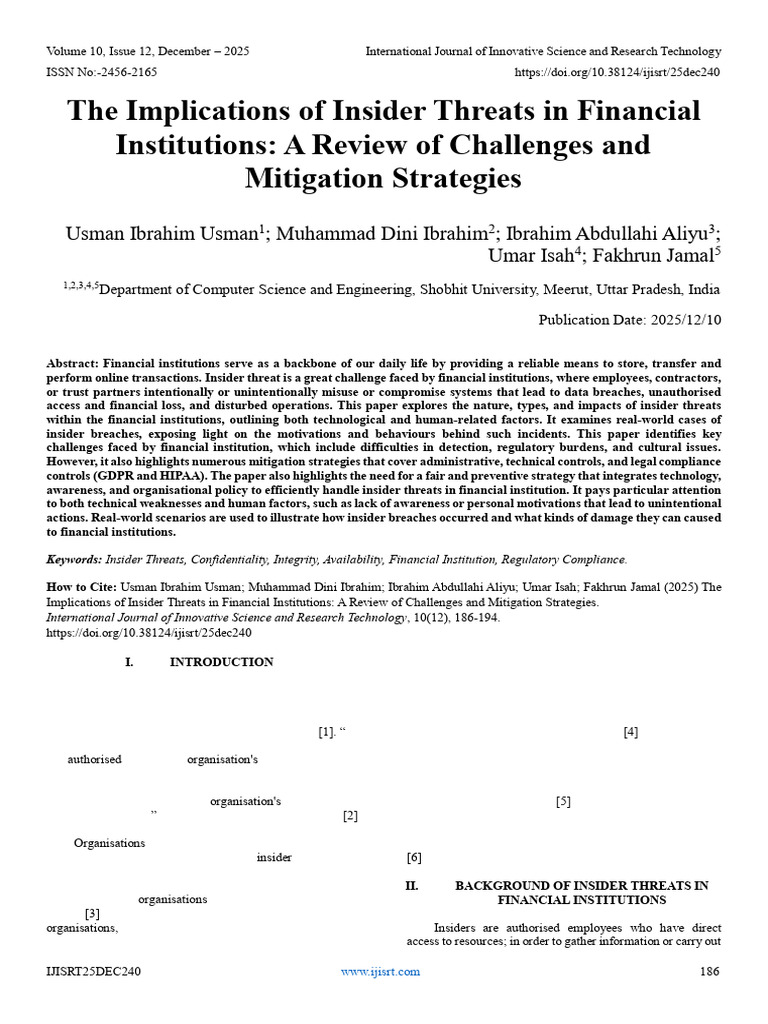 Insider Threats in Financial Institutions | PDF | Computer Security ...