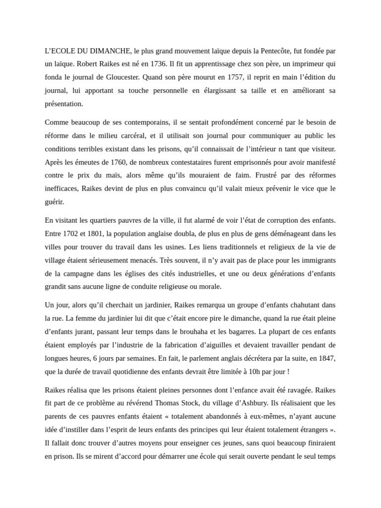 Histoire de l'École du Dimanche en Angleterre | PDF | École du dimanche