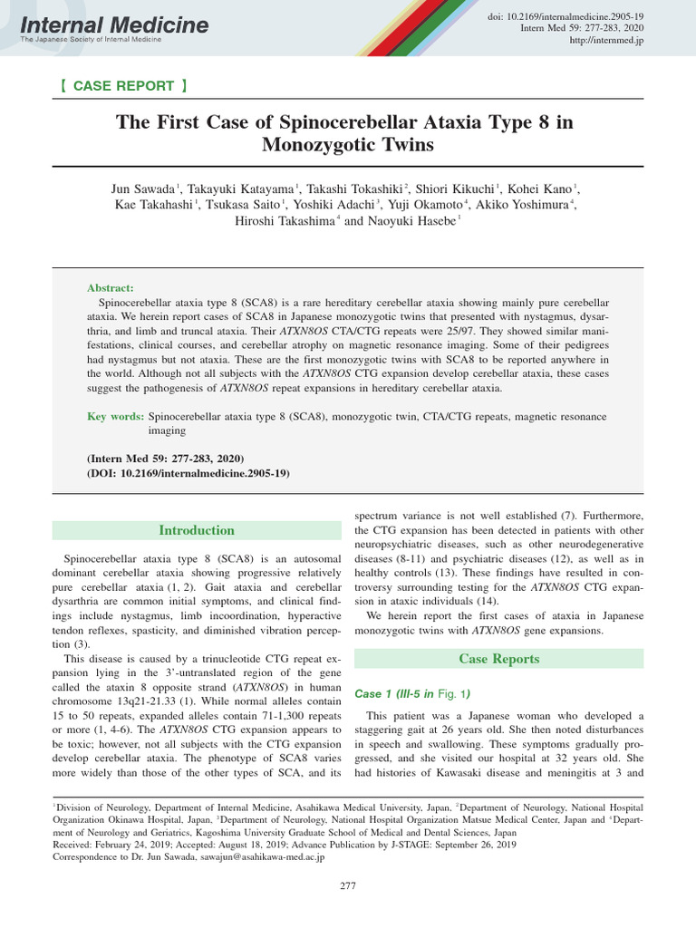 The First Case of Spinocerebellar Ataxia Type 8 in Monozygotic Twins ...