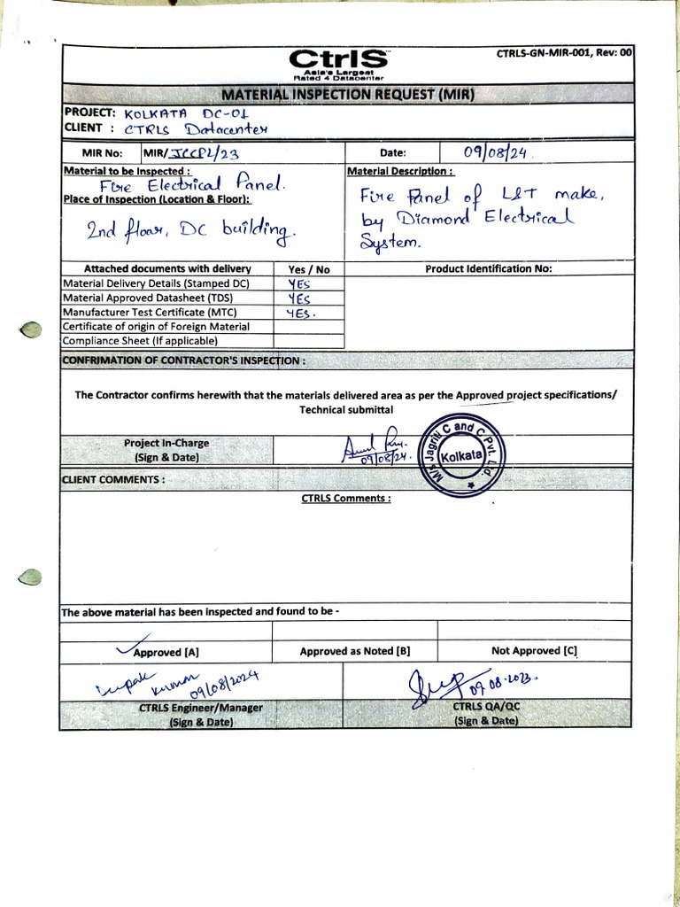 Kolkata Material Inspection Request | PDF