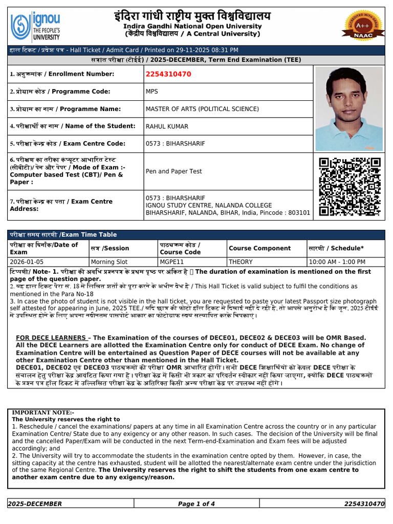 Admit Card 2254310470 | PDF
