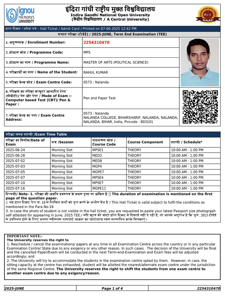 Admit Card 2254310470 | PDF