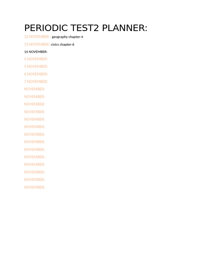 November Periodic Test Planner | PDF
