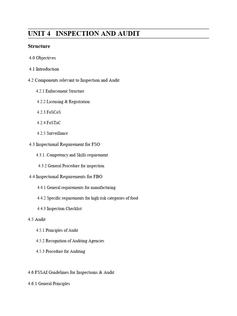 (MVP-002) UNIT 4 - INSPECTION AND AUDIT | PDF | Audit | Food Safety