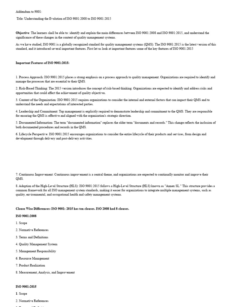 ISO 9001:2015 vs. 2008 Key Changes | PDF | Quality Management | Quality ...