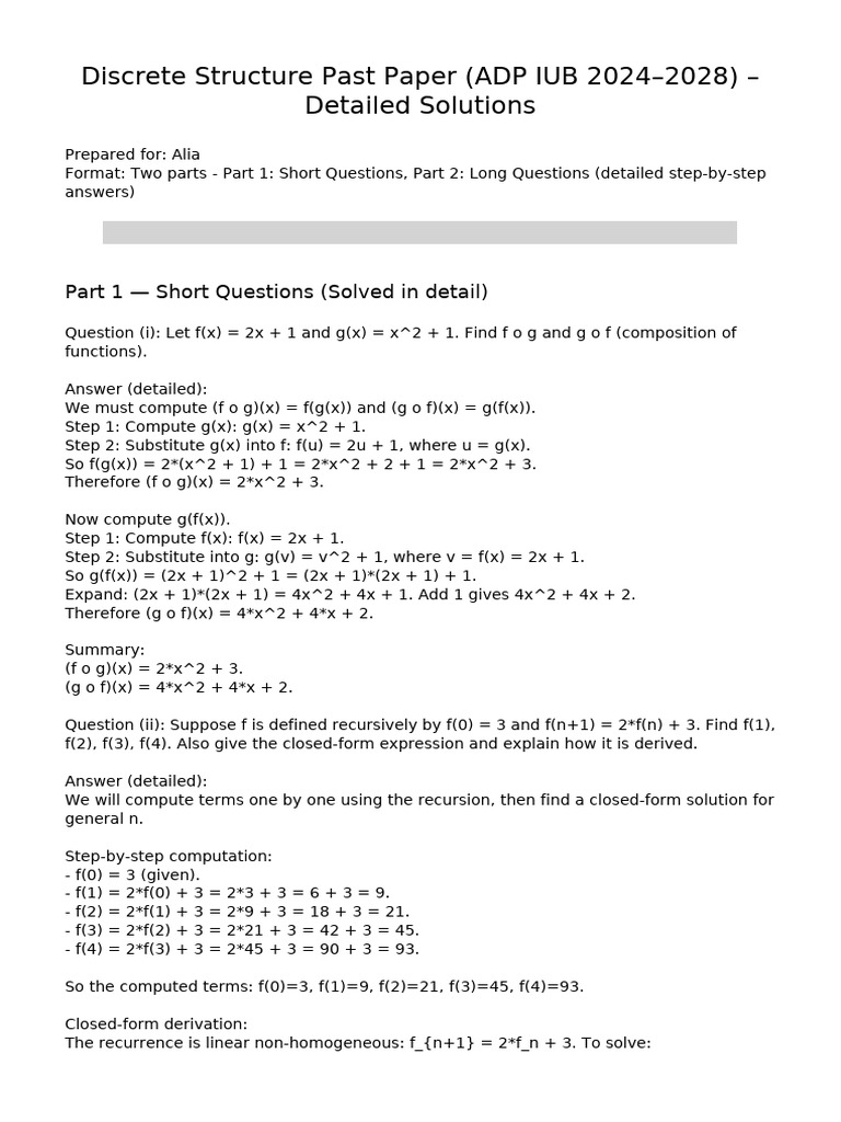 Discrete Structures Exam Solutions 2024-2028 | PDF | Mathematical ...