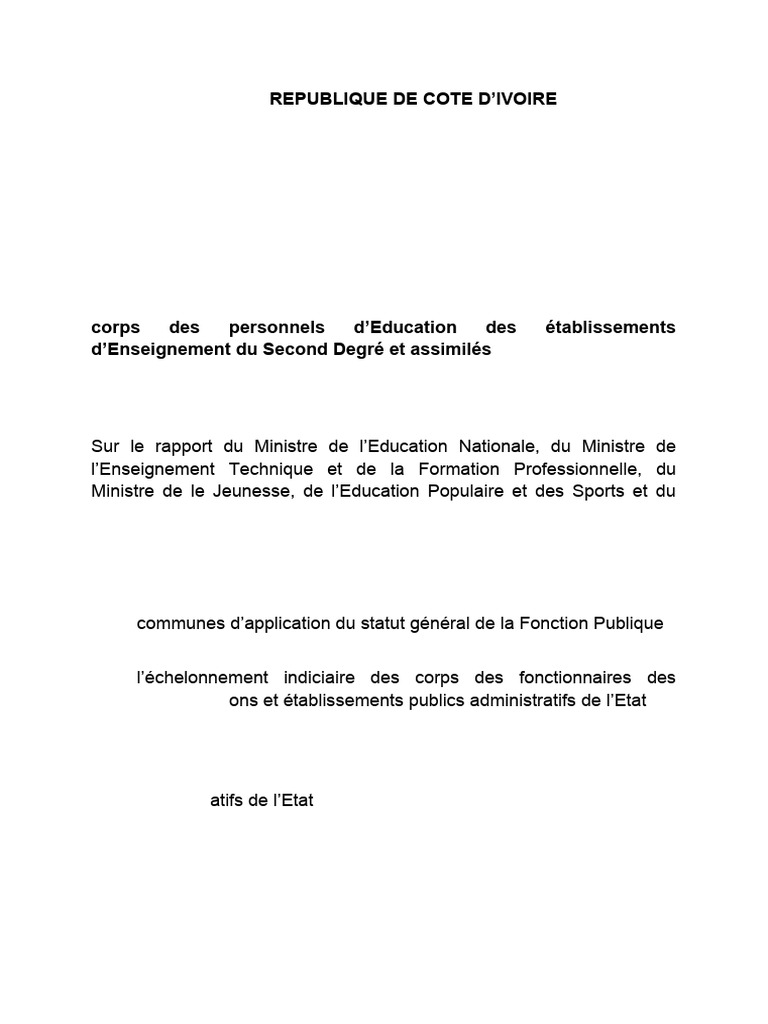 Statuts des Educateurs en Côte d'Ivoire | PDF | France