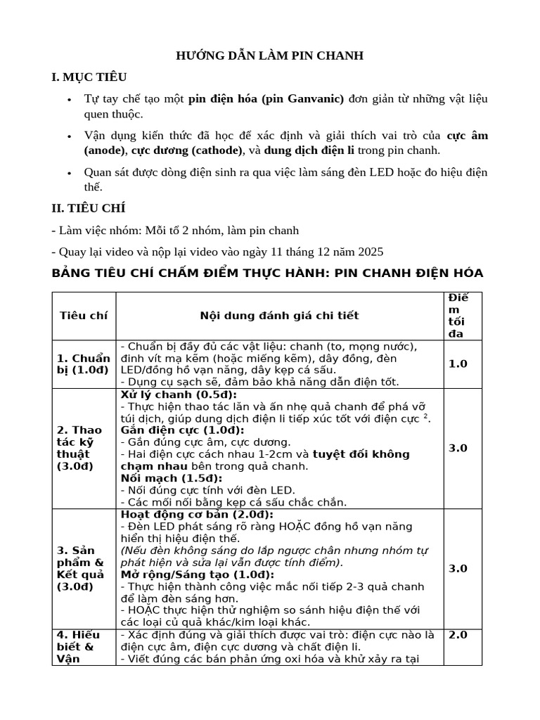 Hướng Dẫn Làm Pin Chanh Hs | PDF