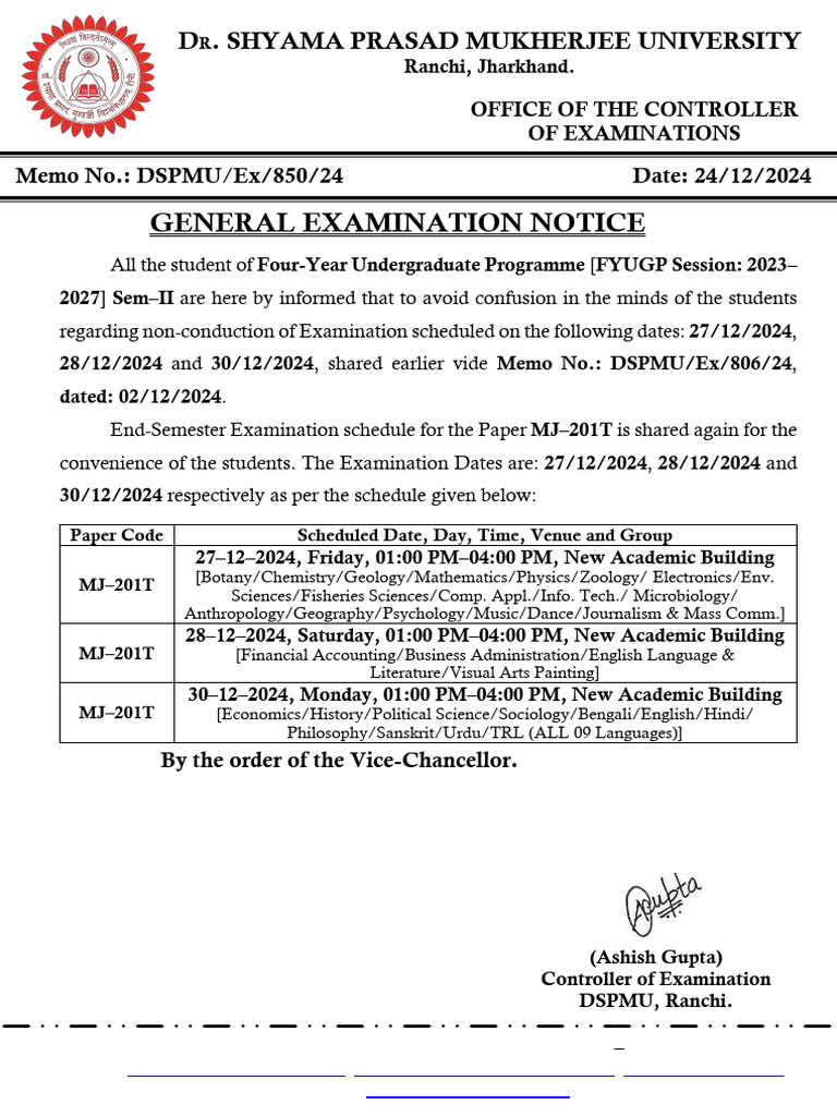 DSPMU Exam Schedule for MJ-201T | PDF | Science | Liberal Arts Education