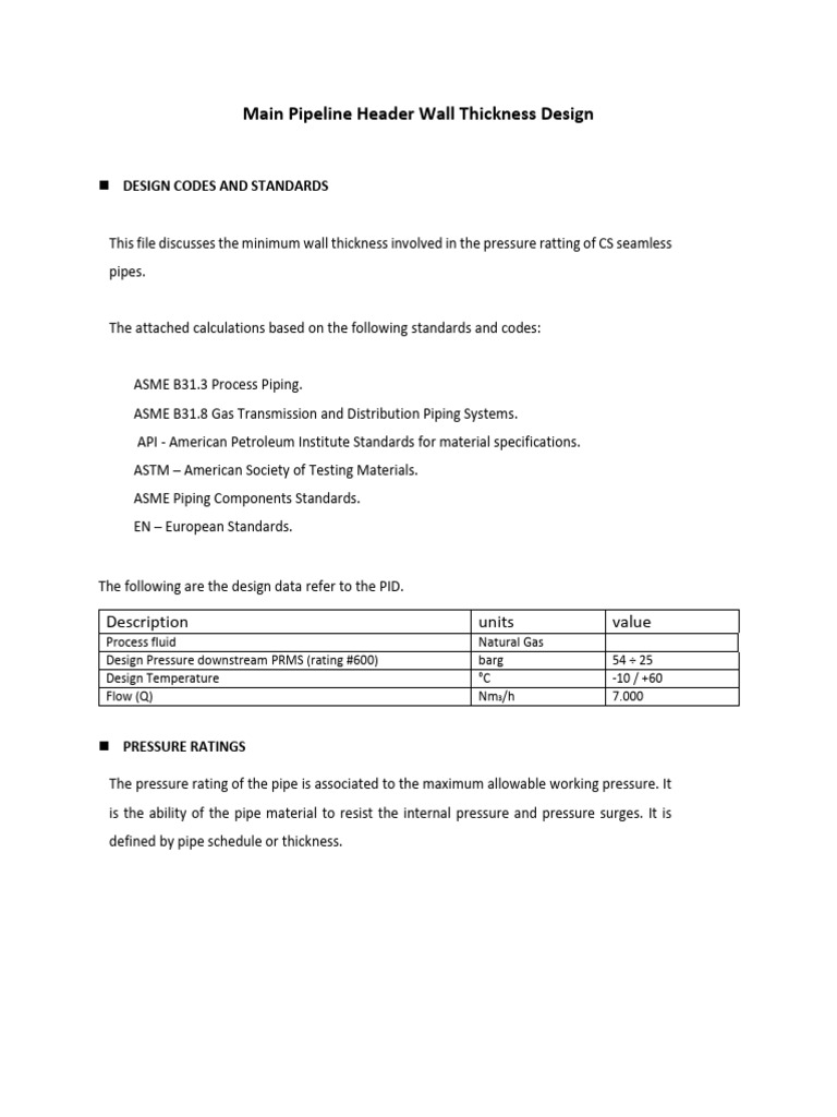 Pipeline Wall Thickness Design Guide | PDF | Pipe (Fluid Conveyance ...
