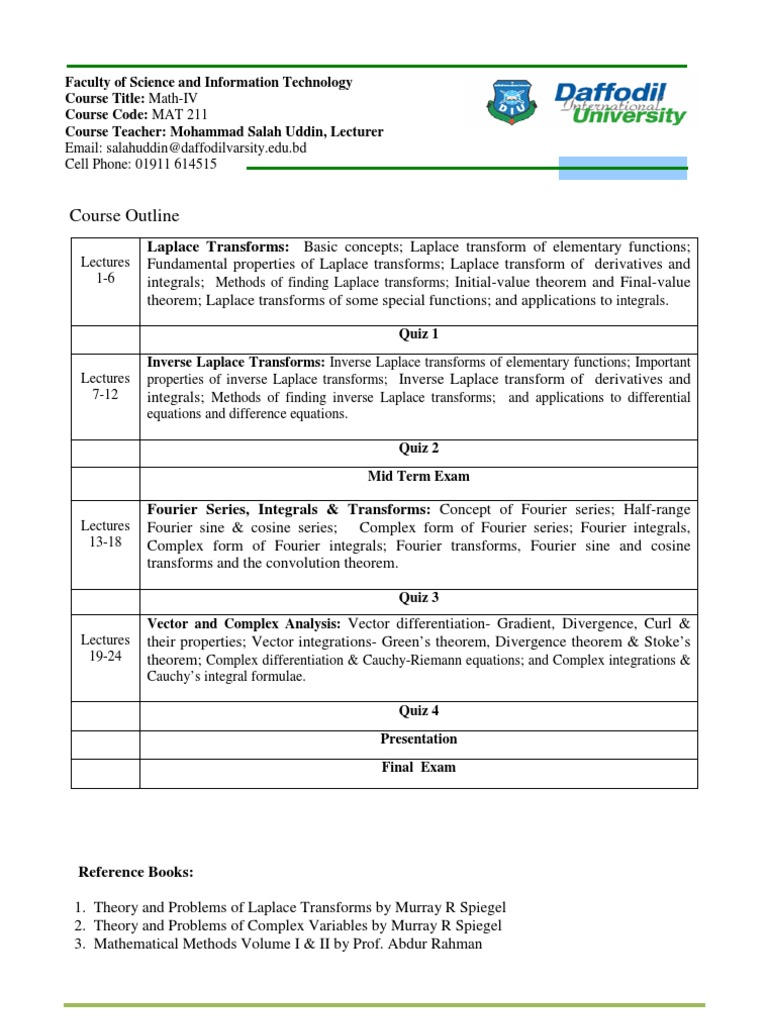 MSU MAT IV - Course Outline | PDF