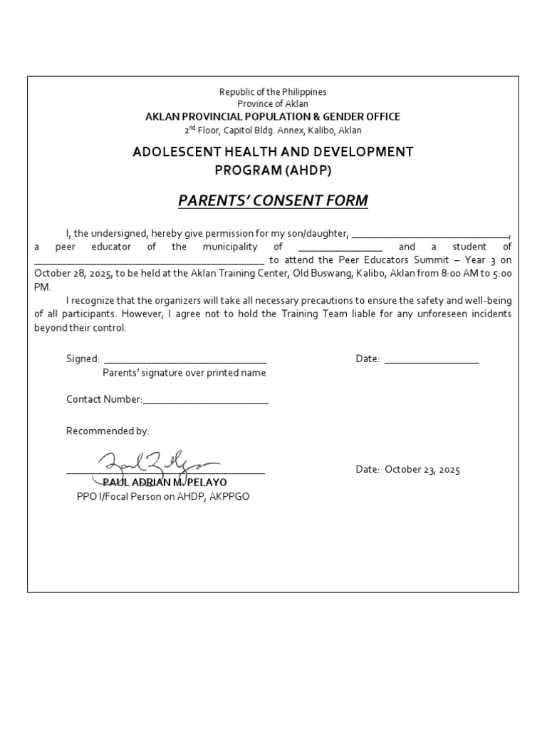 Parent Consent Peer Ed Summit 3 | PDF