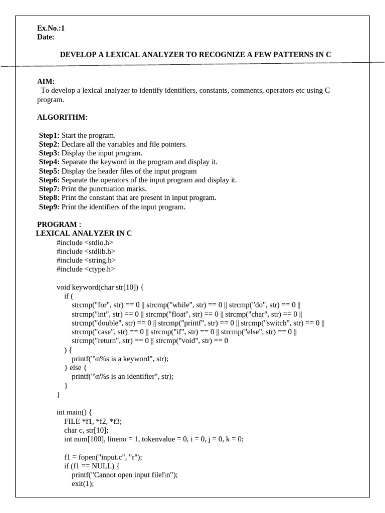 Lexical Analyzer Development in C | PDF | Software Development ...