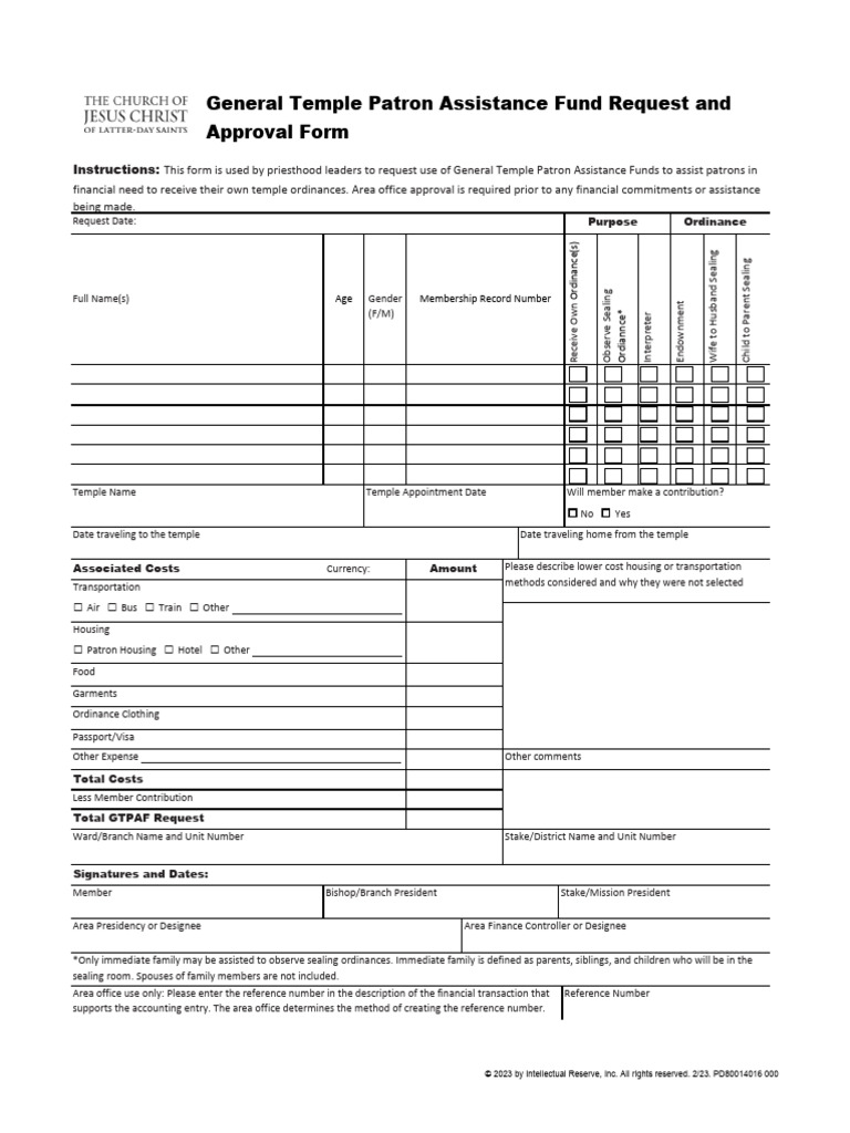 Temple Patron Assistance Request Form | PDF | Latter Day Saint ...