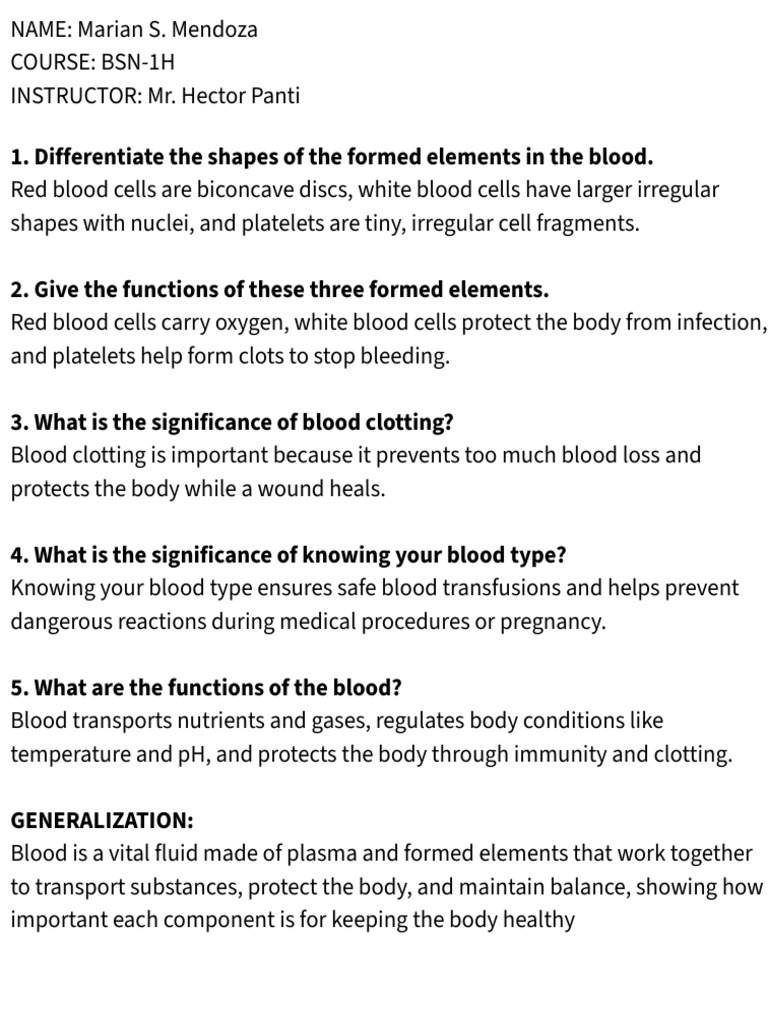 Blood Components and Their Functions | PDF